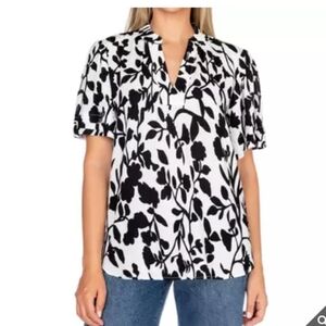 Well Worn Ladies Floral Black and White Women's Top